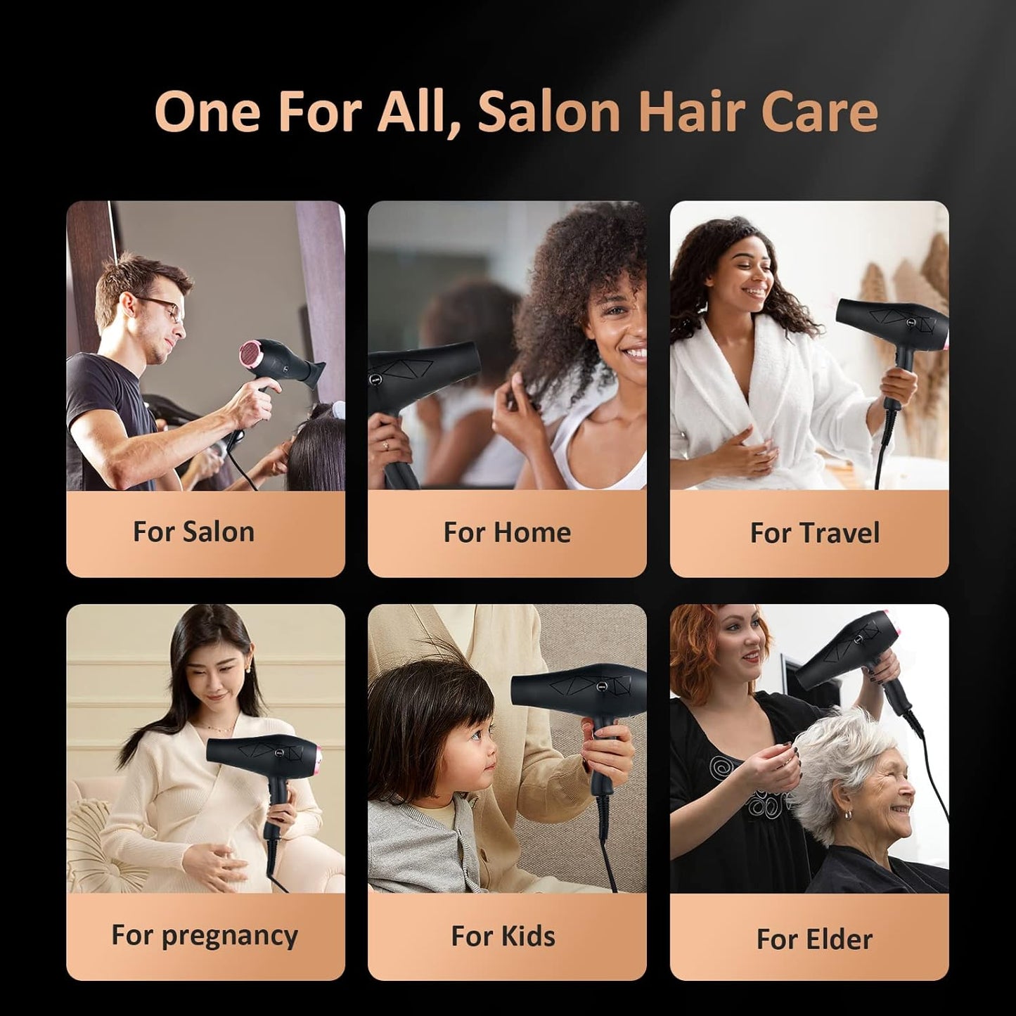 Seche Cheveux Professionnel, 2400W Ionique AC Moteur Séchage Rapide Avec 2 Vitesses 3 Réglages de chauffage, et Accessoires Diffuseur, Buse, Peigne, Concentrateur